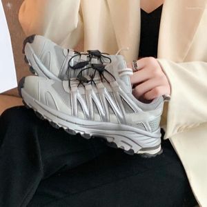 Casual Shoes Meotina Women Sneakers Round Toe Platform Flats Mixed Colors Lace-up Ladies Fashion Spring Autumn Gray White 40