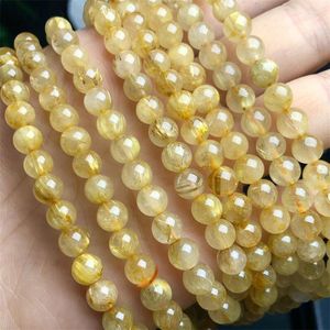 Länk armband naturliga gyllene rutilerade kvarts trippel cirkel armband kvinnor läker ädelsten kristallsträngslarslar älskare smycken gåva 1 st.