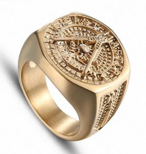 2020 Vintage Crystal Masonic Gold Color Stainless Steel Men Ring New mason Male Rings For Women Mens Jewelry Wedding Ring Sets6990234