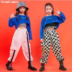 Pants Girls Plaid Crop Sweatshirt Joggers Hip Hop Clothes Set Kids Tank Top Cargo Pants Street Dance Wear Child Jazz Dacewear Costume