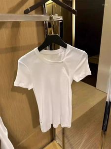 Women's T Shirts Short Sleeve White T-Shirt For 2024 Spring/summer Streetwear Asymmetric Round Neck Ladies Slim Fit Tee Top