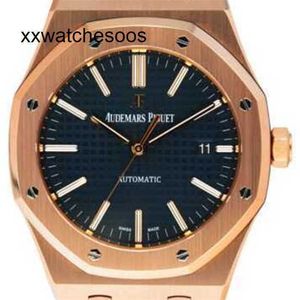 Men Top App Factory AP Automatic Watch Audempigues Royal Oak Offshore 15400OR 18K Rose Gold Blue Dial Paper