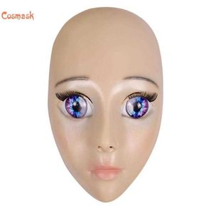Kosmask kvinnlig blueeyes mask latex realistiska mänskliga hud masker halloween dans maskerad vacker kön avslöja kvinnor q08067098348