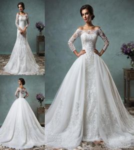 Suknie ślubne overskirt pełne koronkowe długie rękawy suknie ślubne Amelia sposa arabskie sukienki ślubne z baleau szyi zip back curt tra4916920