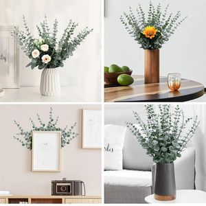 Flores decorativas 5pcs10pcs Eucalipto artificial deixa a vegetação com caules com gelo vaso de festas em casa decoração de casamento ao ar livre flor DIY