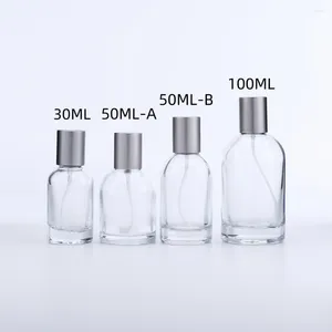 Garrafas de armazenamento 3pcs vazias redondas de fragrância transparente Baioneta de vidro de vidro garrafa de perfume 30ml 50ml 100 ml com tampa