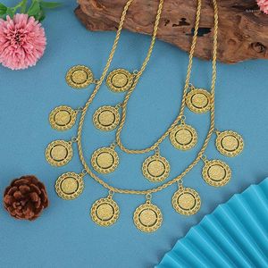 Pendant Necklaces Luxury Turkish Bride Wedding Jewelry Gold Plated Beratu Coin Double Necklace Arab-Muslim Lady Neck Chain Gift Bijoux