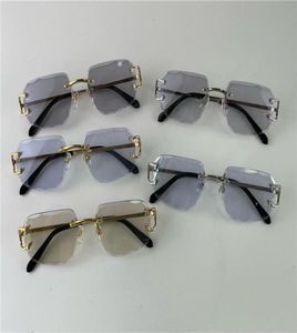 Buff Sonnenbrille Objektivfarben in Sonnenschein von kristallklarem bis dunklen Diamant -Design geschnittene Linse Randless Metall Rahmen Outdoor 0118356011