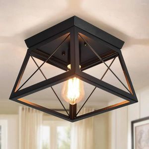 Ceiling Lights Farmhouse Flush Mount Fixtures Kitchen Close To Lamp Square Black Metal Cage Light Fixture For Hallway Room