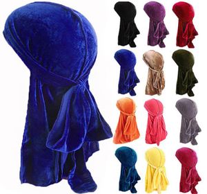 Unisex Velvet Breathable Bandana Hat Durags Long Tail Headwrap Chemo Cap Solid Color Headwear6469487