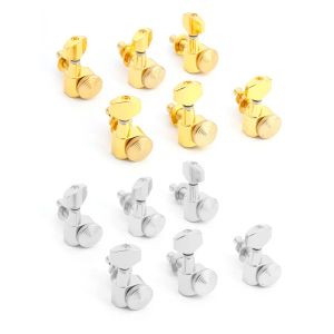 Kablar 6r Inline Guitar Lock String Tuners Gold/Silver 6st Guitar String Peg Locking Tuners Guitar Parts Replacement for Wood Guitar