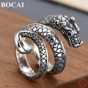 BOCAI S925 Sterling Silver Rings Fashion Dragon Scale DrgonHead Adjustable Pure Argentum Punk Hand Jewelry for Men240412