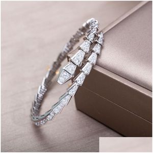 Bangle Designer Armband Luxury Sier Torque Bamboo Bone for Women Justerbar Serpentine Fl Diamonds Armband 3 Färger Casual Party G OTBT5