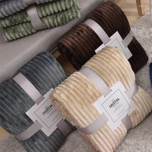 Blankets Solid Striped Throw Blanket Flannel Fleece Soft Adult Bed Cover Winter Warm Stitch Fluffy Linen Bedspread For Sofa Bedroom