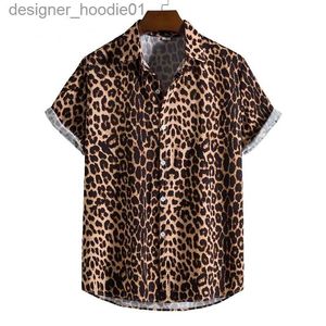 Mäns casual skjortor leopard haiian sexig blommor camisa smal fit kort kjol parti strand casual mens bär retro c240412