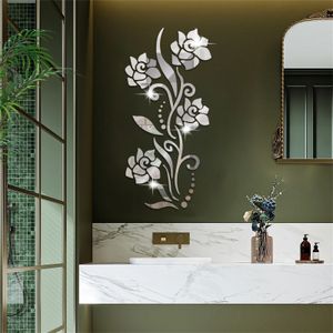 Novos adesivos de parede de design 3D acrílico Rose Mirror Wall Stick Decal