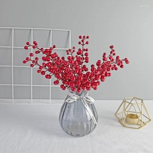 Fiori decorativi 10pcs artificiale forcella singola bacca rossa bacca finta fiore di frutta corda accompagnamento accessori decorazioni natalizie