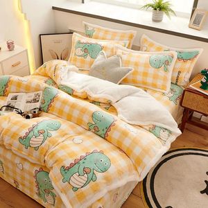 Bedding Sets Snow Velvet Lamb Thickened Warm Three-piece Four-piece French Milk Set Bed Sheet Duvet Cover