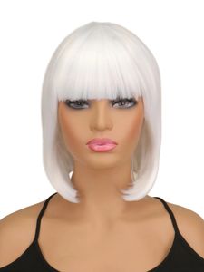 Короткий прямой боб парики женщины белые синтетические волосы Bobo Party Cosplay Wigs костюм