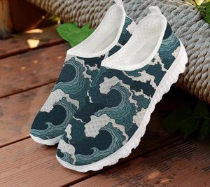 Casual Shoes INSTANTARTS Japanese Wave Print All-Match Ladies Flat Non-slip Lace-Up Summer Sneakers Breathable Nursing For Women