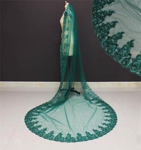 Real Pos 3 Meters One Layer Sequined Lace Edge Green Wedding Veil with Comb Beautiful Bridal Veil NV71003684045