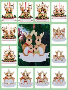 Christmas Reindeer Ornament Xmas Trees Harts Anpassat DIY Namn Family of 3 5 Gift Hang Dekorationer Pendant Home Decro8995124