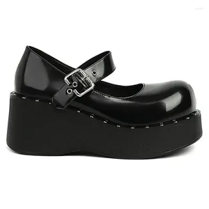 Casual Shoes PU Patent Leather Closed Toe Plain Black Wide Width Buckle Strap Girls Platform Flats Kawaii Lolita Street Punk Mary Janes