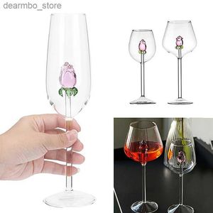 نظارات النبيذ الإبداعية ثلاثية الأبعاد الوردي Lass Rose Build-in Red White Wine Lasses Cup Drinkware Obched Champan