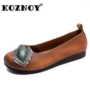 Sıradan Ayakkabı Koznoy 2cm İnek Orijinal Deri Etnik Kadın Mokasin Zerafeti Yumuşak Çözilmiş Lüks Daireler Bayanlar Sığ Rahat Lafer Yaz