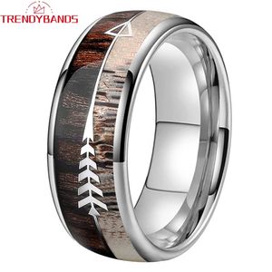 8mm Natural Caro Antler Anéis Men Women Tungsten Wedding With Zebra Wood S Inlay Comfort Fit 240401