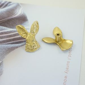 Rabbit Head Brass Cabinet Door Knobs Gold Kangaroo Drawer Pulls Home Decor Dresser Knobs Nightstand Handles Kitchen Hardware