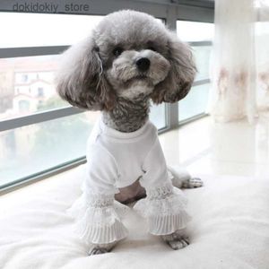 Dog Apparel Puppy T-shirt Thin Section Pet Cotton Cute Lace Lon Sleeve Pullover Bottomin Shirt Teddy Clothin Bichon Poodle Do Clothes XS L49