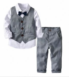 New Student Terne Boy Boy Arde Branco Camista Pontas 3pcs Cavalheiro Criando Formal Roupas de menino de menino 1S6i1284012