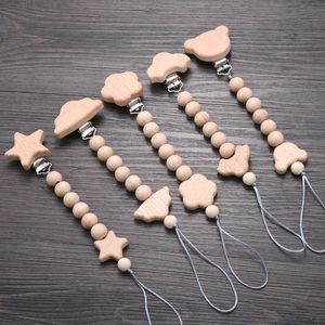 Tierform Buche Baby Schnuller Clip Holz runde Perlen Antidrop Nippelkette Dummyhalter beruhigen Pflege -Zahnen Spielzeug 240409