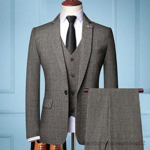 Mäns kostymer blazers jacka väst byxor retro gentleman klassisk mode pläd mens formell affär smal kostym 3pces set brudgum bröllop klänning storlek 6xl