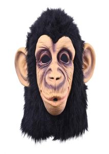 Máscara de látex de cabeça de macaco engraçada máscara de face completa adulta máscara de halloween broween máscara de vestido sofisticado colar