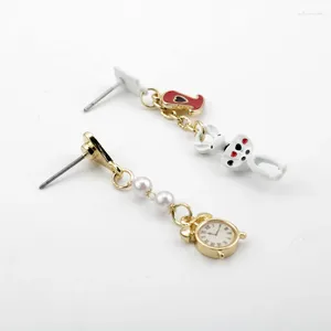 Dangle Earrings Women Commodity Drop Clock Shape Earring Enamel Clip Pin Cartoon Theme Heart Pearl Pendant Jewelry