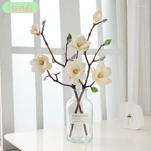 Decorative Flowers Simulated Small Magnolia Single Branch EVA Hand Feel Multi Headed Flower Home Decoration Floral Ornaments