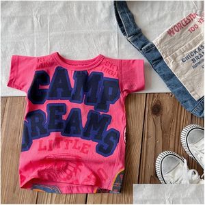 T-shirts Kids Letter Badge Printado meninos Deisgner Rous Girls Loose Manga Short Summer Children Cotton Casual Tops Z7663 Drop D Ot4eu