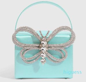 2024 Tote Bag Small Square Butterfly Inlaid Diamond Gift Box Single Shoulder Cross Body Portable Women rhinestone bags