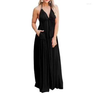 Lässige Kleider eleganter Frauen Riemen gegen Nacken hohe Taille Rückenfreier langer Abend Abschlusskleid Nacht Clubwear Sexy Korsett Party