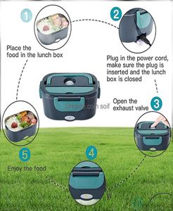 Pudełka na lunch 2 w 1 samochód domowy podwójne użycie elektryczne pudełko na lunch stal nierdzewna 12V 24 V 110V 220V Jedzenie ciepłe pojemnik na ogrzewanie lunchbox S6031249