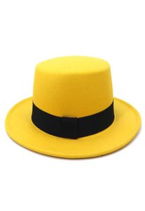 Kvinnliga män polyester bomull svart grön grädde bred brim fedora hatt för festival fläsk paj båtare platt topp hattar för fest bröllop1044515