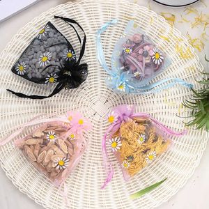 Gift Wrap 20/50Pcs Daisy Organza Bag Jewelry Tulle Drawstring Packaging Display & Pouches Wedding