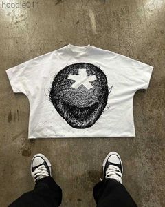 Męskie koszulki męskie koszulki Y2K Top 2024 Gothic Punk Graphic Print Druku Owwrotna koszula dla mężczyzn i kobiet swobodne harajuku krótkie sanie streetwear C24325