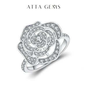 Attagems 1.5Ct Halkası Kadınlar için D VVS Yuvarlak Elmas Çift Halo Yüzük Nişan Noel 925 STERLING Gümüş Düğün 240407