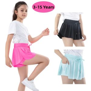 Hosen 2 Pack Mädchen fließende Shorts mit Spandex Liner 2in1 Jugend Tanz Schmetterlingshorts Kinder Tennis Fitness Running Summer Casual Hosen