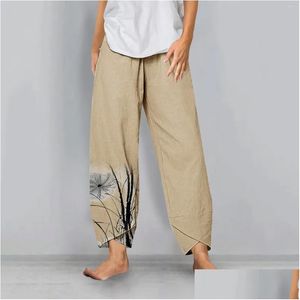 Pantaloni da donna Capris Elastic High Waist 2024 Fashion Spring and Summer Stampato Irregar Sube Sude largo gamba Casual Sude Plus size Drop Otfxw