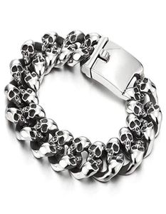 Punk Rock Mens Skull Bracelets Bangles Hiphop Stainless Steel 15MM 19MM Heavy Ghost Biker Curb cuban Chain Bracelet Men Jewelry282440230