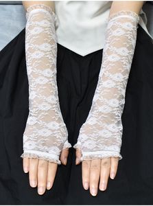 Gothic Style Black And White Wedding Bridal Gloves for Women Opera Evening Elbow Lace Tulle Bridal Gloves Costume luva branca